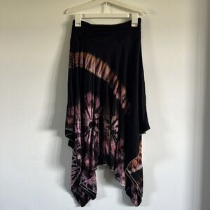 Soft and flowy hand dyed asymmetrical midi skirt (festival, bohemian, tie dye)